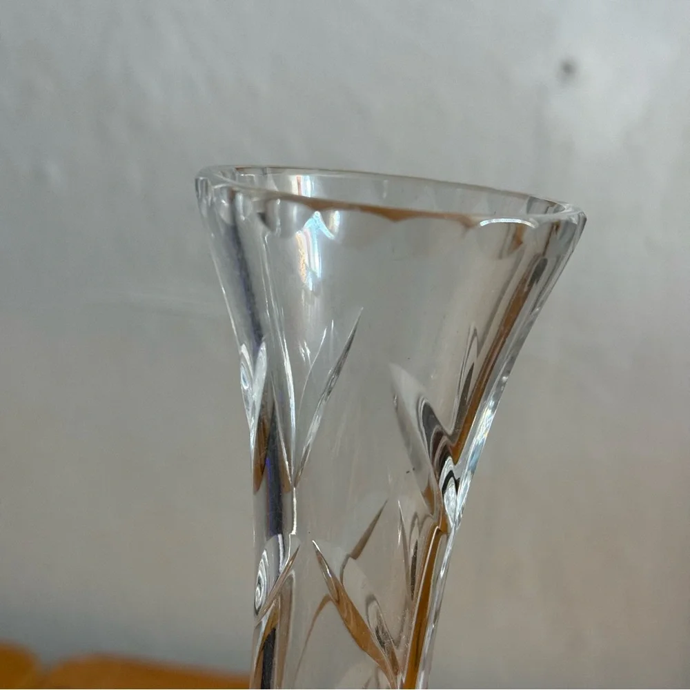 Vintage tall crystal‎ diamond point cut clear, glass bud vase